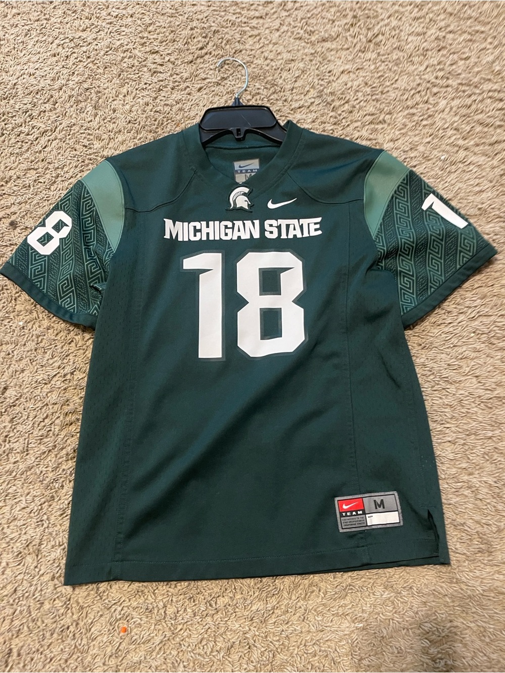 Nike Michigan State Green and White #18 Football Jersey